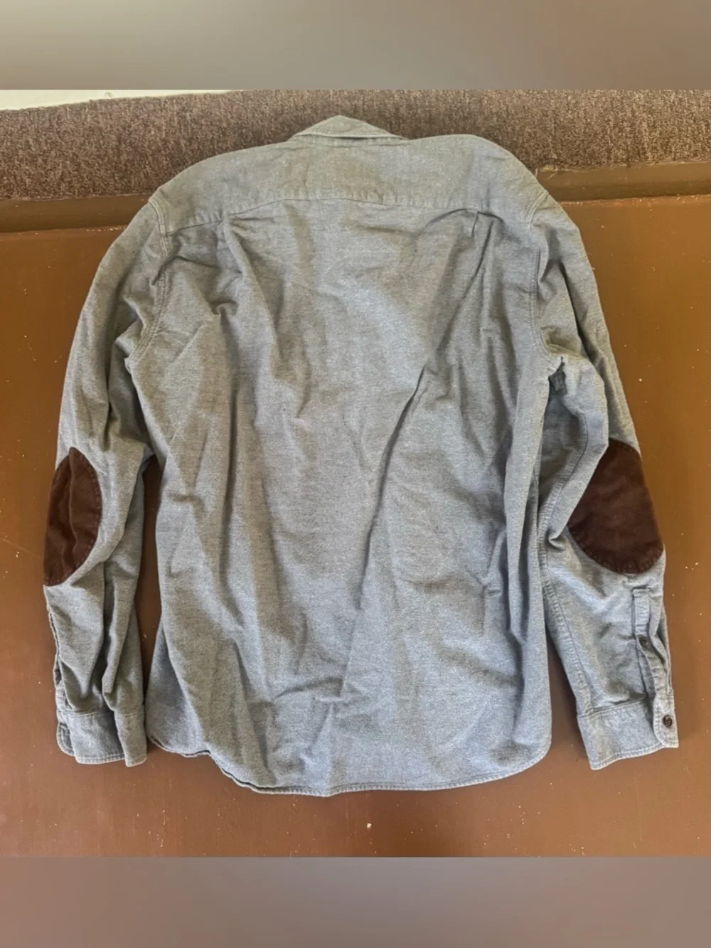 J. Crew Gray Button-Down Shirt with Brown Elbow Patches - Men’s Large